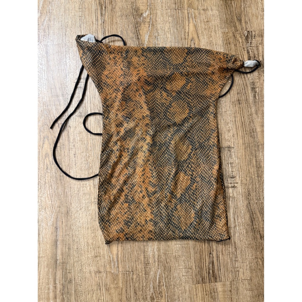 Matte Collection Snakeskin Mini Dress XS Brown Black Cowl Neck Open Back Bodycon
